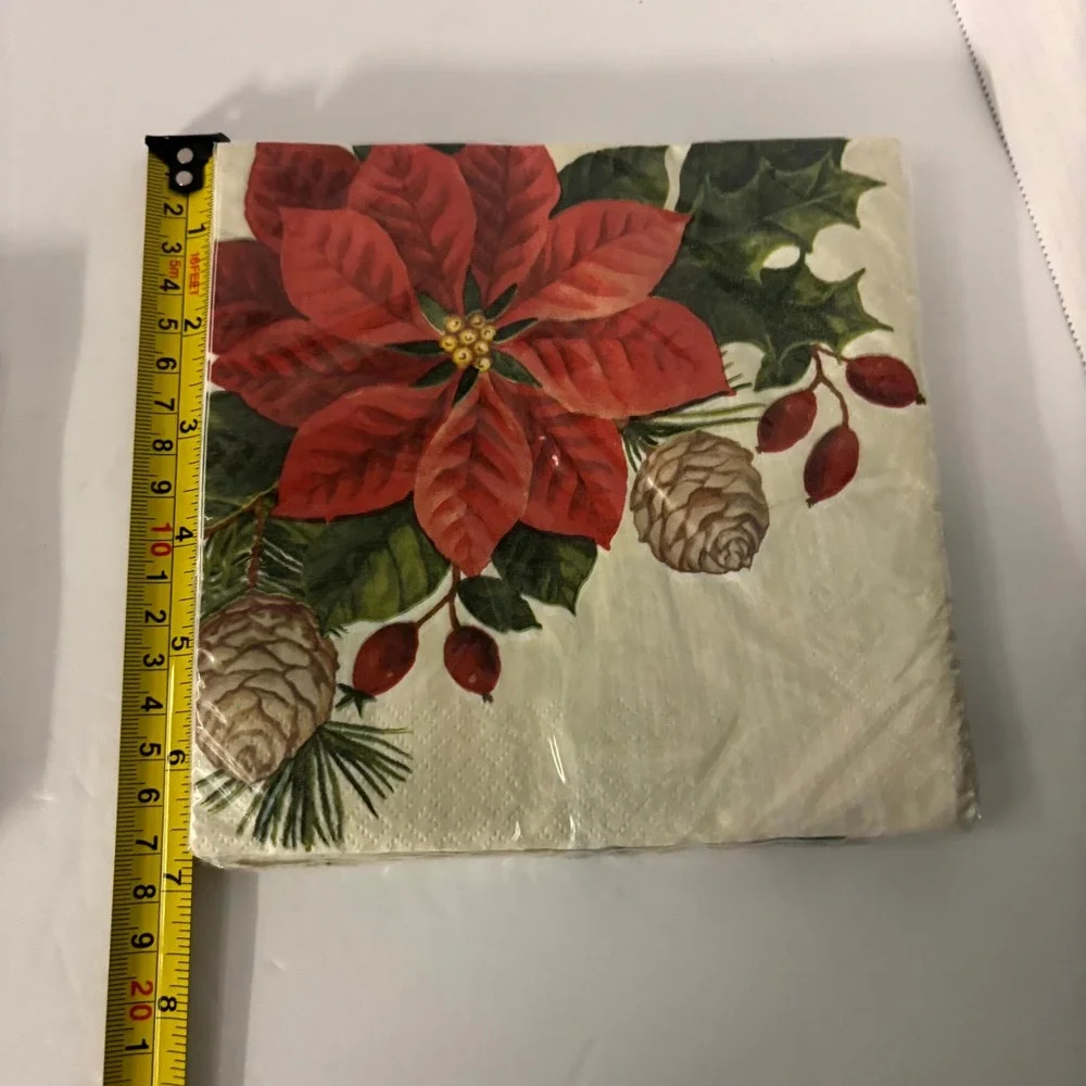Christmas Napkins 60ct Santa Holly Jolly Poinsettia Holiday Party Table
